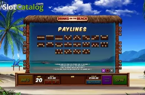 Paytable 5. Drinks on the Beach slot