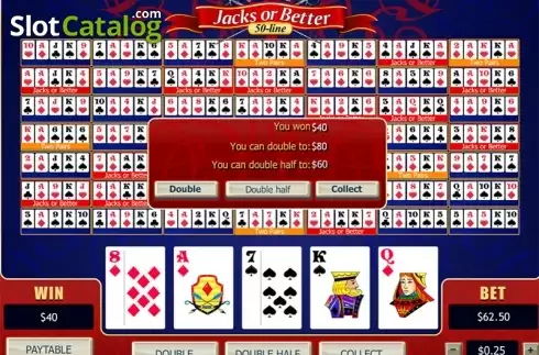 Win window screen. 50-line Jacks or Better (Playtech) slot