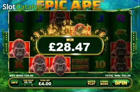 Big Win Presentation screen. Epic Ape slot