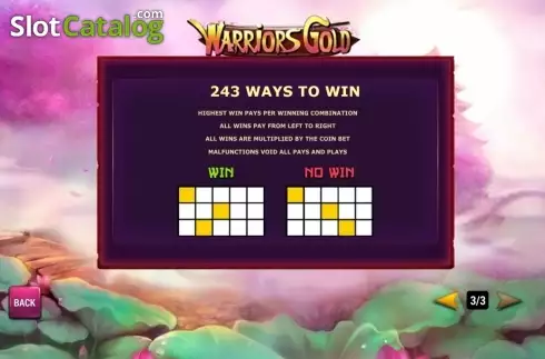 Paytable 3. Warriors Gold slot