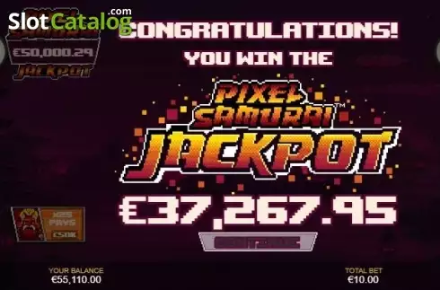 Jackpot win screen. Pixel Samurai slot