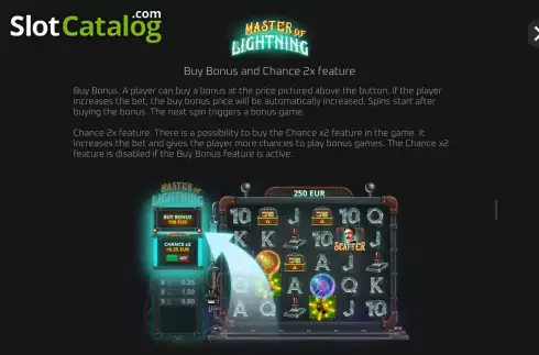 Buy Bonus screen. Master of Lightning slot
