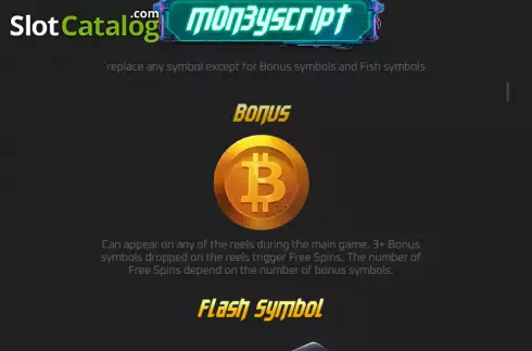Bonus symbol screen. MoneyScript slot