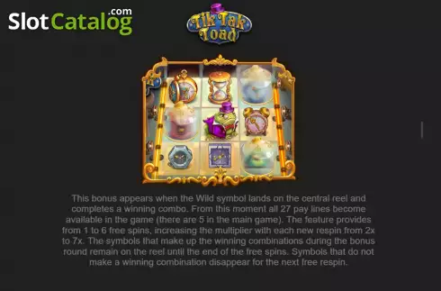 Game Features screen 3. Tik Tak Toad slot
