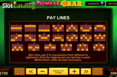 Paylines. 20 Hot Bar slot