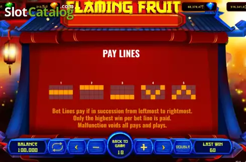 PayLines screen. Flaming Fruit (Popok Gaming) slot