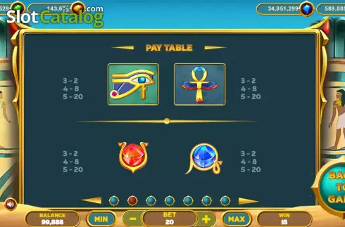 PayTable screen. Gold of Egypt (Popok Gaming) slot