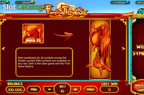 Game Features screen. Flaming Phoenix (Popok Gaming) slot