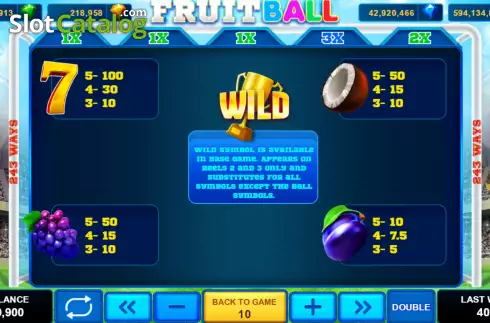 PayTable screen. Fruitball slot