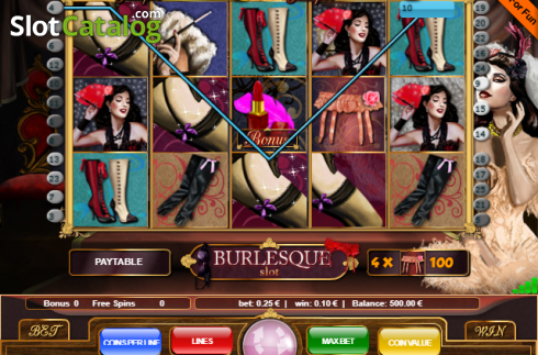 Ekran3. Burlesque (Portmaso Gaming) yuvası
