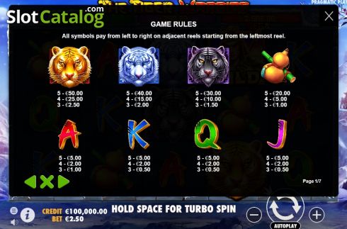 Paytable 1. The Tiger Warrior slot