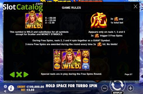 Paytable 2. The Tiger Warrior slot