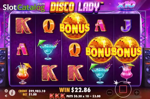 Free Spins Gameplay Screen. Disco Lady slot