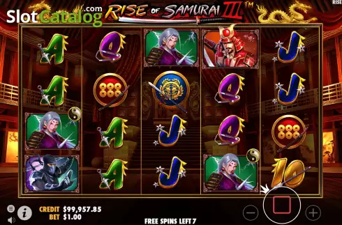 Free Spins Gameplay Screen. Rise of Samurai III slot