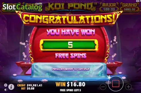 Free Spins Win Screen. Koi Pond slot