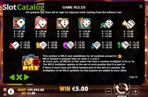 PayTable screen. The Dog House Dice Show slot