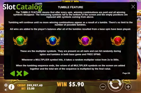 Tumble feature screen. Gates of Party Casino slot
