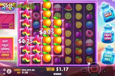 Win Screen. Candy Jar Clusters slot