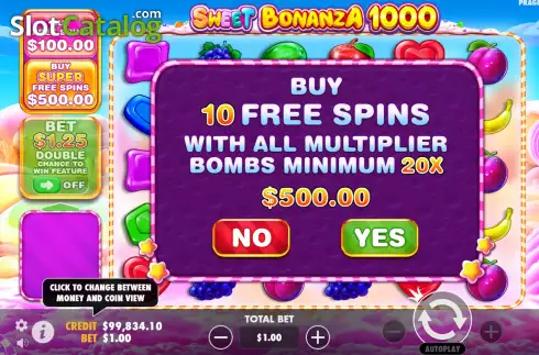 Buy Feature Screen. Sweet Bonanza 1000 slot