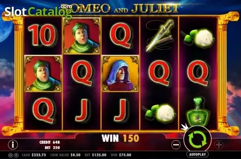 Win screen. Romeo and Juliet (Pragmatic Play) slot