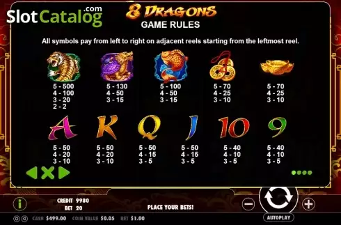 ペイテーブル1. 8 Dragons (Pragmatic Play) (8ドラゴンズ) カジノスロット