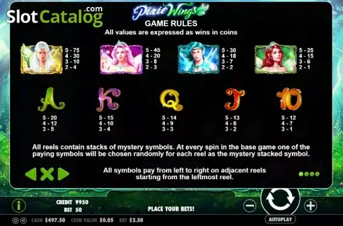 Paytable 1. Pixie Wings slot