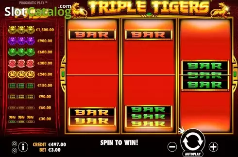 Reels screen. Triple Tigers (Pragmatic Play) slot