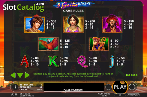 Paytable 1. 3 Genie Wishes slot