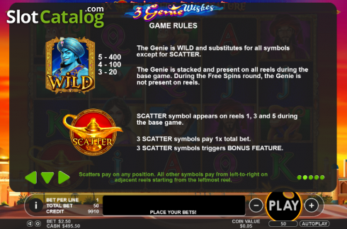 Paytable 2. 3 Genie Wishes slot