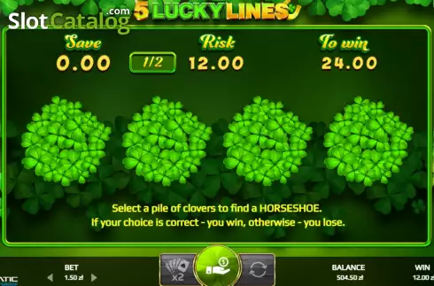 Risk Game screen. 5 Lucky Lines slot