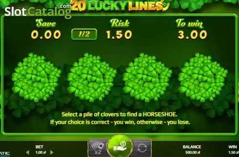 Risk Game screen. 20 Lucky Lines slot