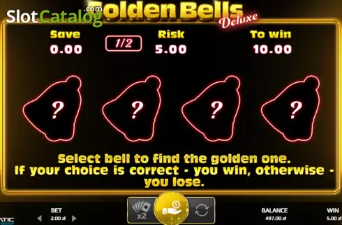 Risk Game screen. Golden Bells Deluxe slot