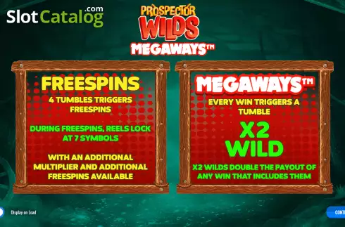 Start Screen. Prospector Wilds Megaways slot