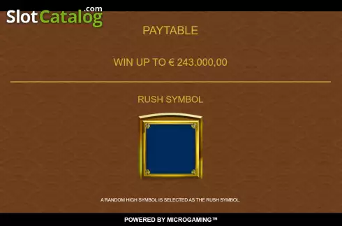Paytable. Fortune Rush slot