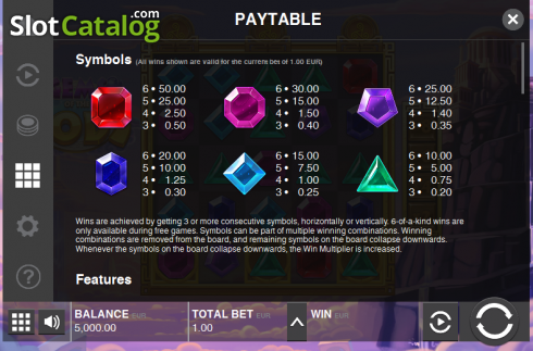 Paytable 1. Gems of the Gods slot