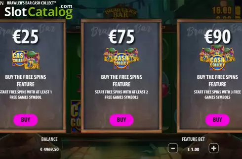 Buy Feature Screen. Brawlers Bar Cash Collect slot