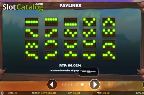 Paylines screen. Buffalo Park slot