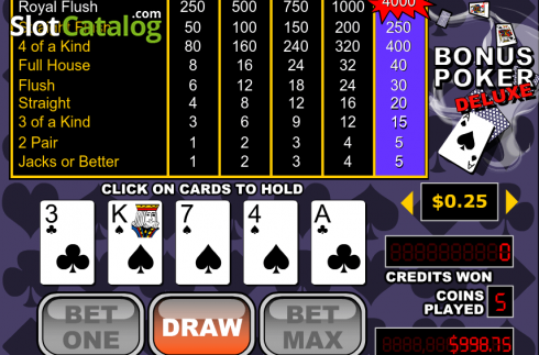 Game Screen. Bonus Poker Deluxe (RTG) slot