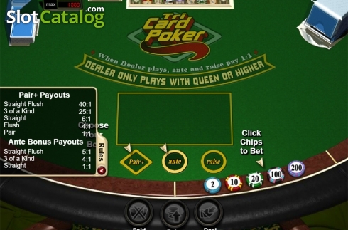 Reels screen. Tri Card Poker (RTG) slot