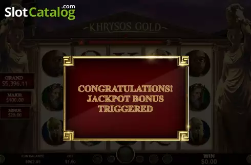 Bonus Game Win Screen. Khrysos Gold slot