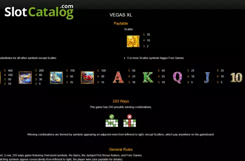 Paytable screen. Vegas XL slot