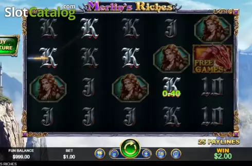 Win screen. Merlins Riches slot