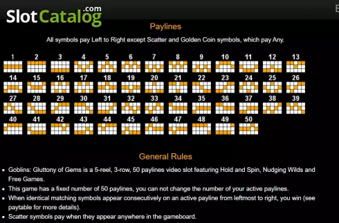 PayLines screen. Goblins Gluttony of Gems slot