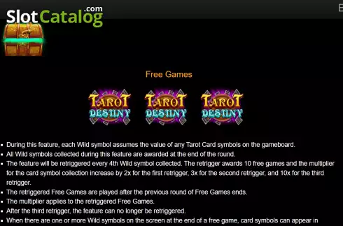 Game Features screen 2. Tarot Destiny slot