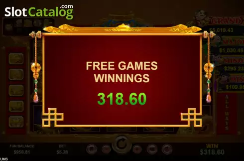 Win Free Spins screen. Mighty Drums slot