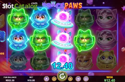 Expanding Wild with ReSpins Win Screen. Space Paws slot