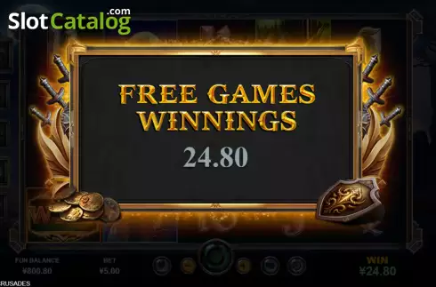 Win Free Spins screen. Medieval Crusades slot