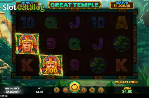 Win screen. Great Temple slot