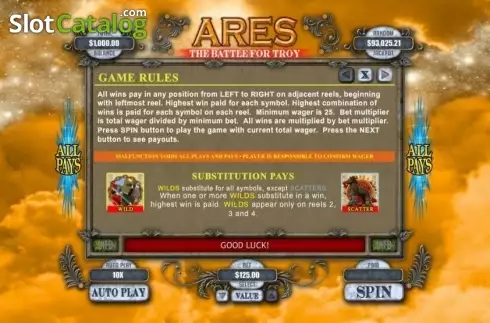 Rules. Ares the Battle for Troy slot