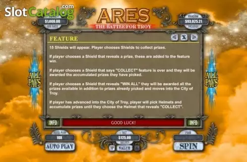 Features. Ares the Battle for Troy slot